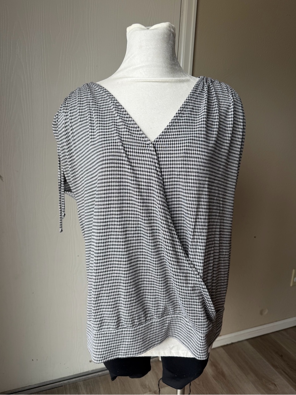 Maurices Black & White Gingham Wrap-Style Blouse size XL